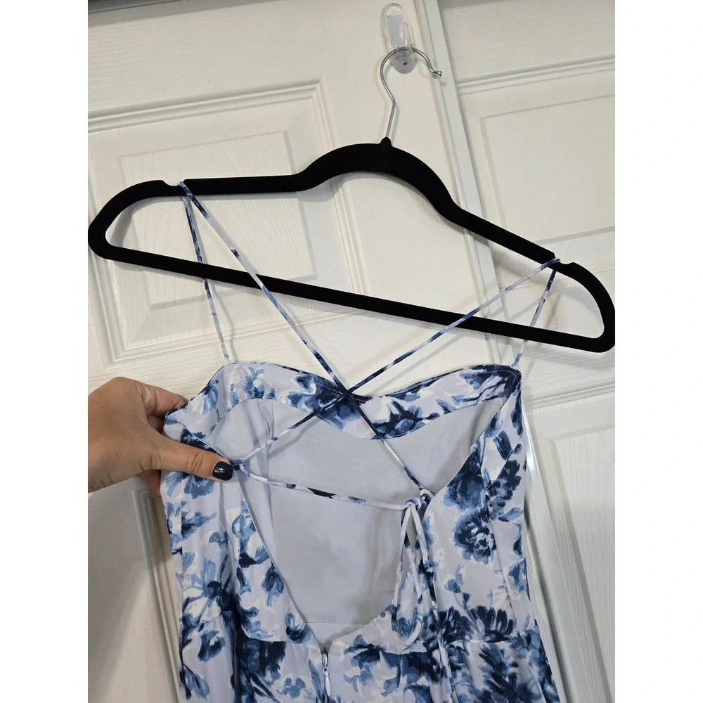 Abercrombie & Fitch Blue Floral Sweetheart Maxi Dress Side Slit Small NWT